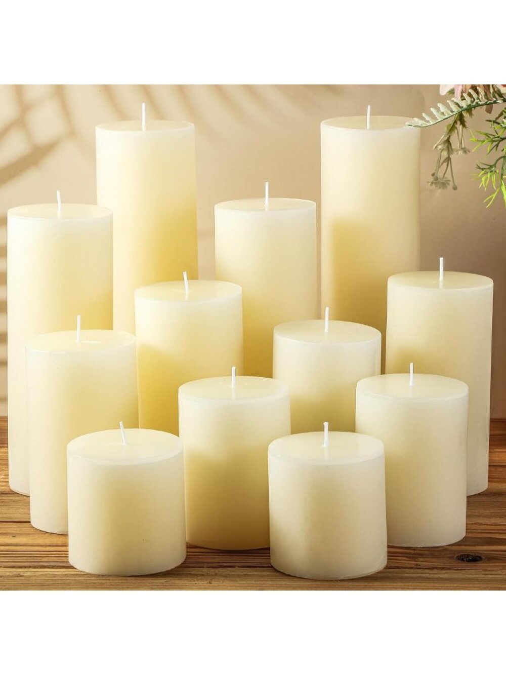 12 Pcs Unscented Dripless Ivory White Pillar Candles Bulk Set for Home Decor